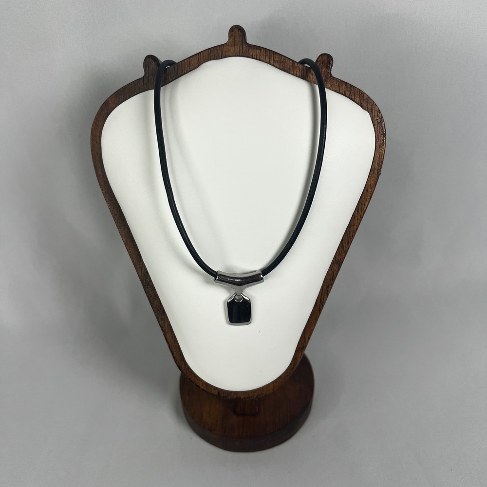 Vintage Retired‎ Lia Sophia Anew Silver Tone Slide Pendant 19" Necklace Black